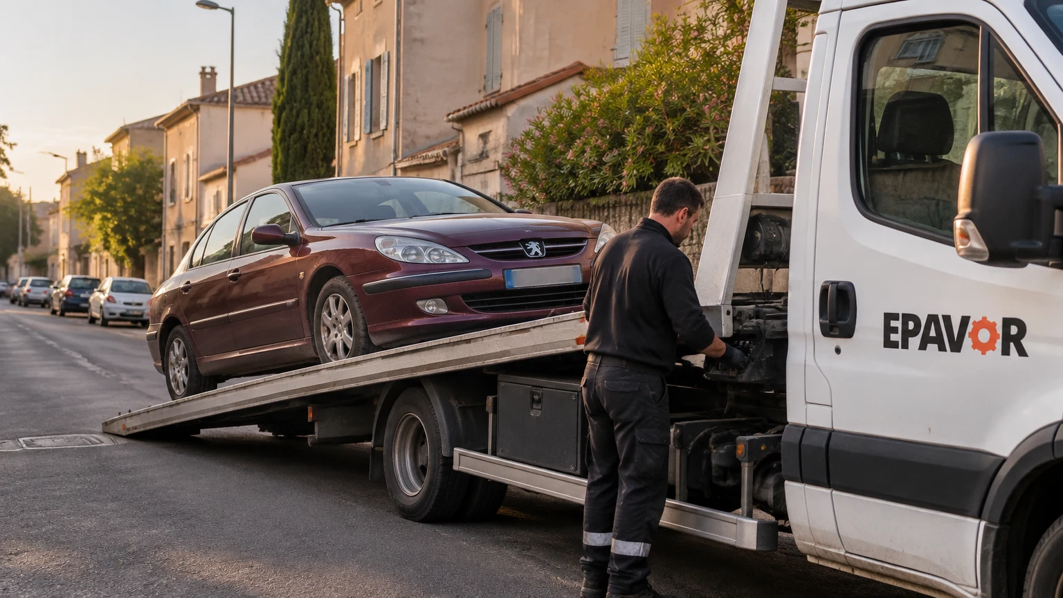Illustration d’un enlèvement d’épave à Agde avec une dépanneuse — service d’épaviste.