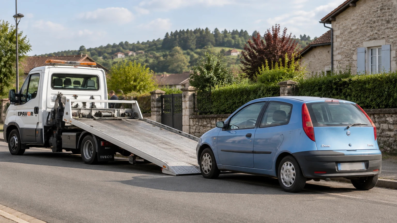 Illustration d’un enlèvement d’épave à Allassac avec une dépanneuse — service d’épaviste.