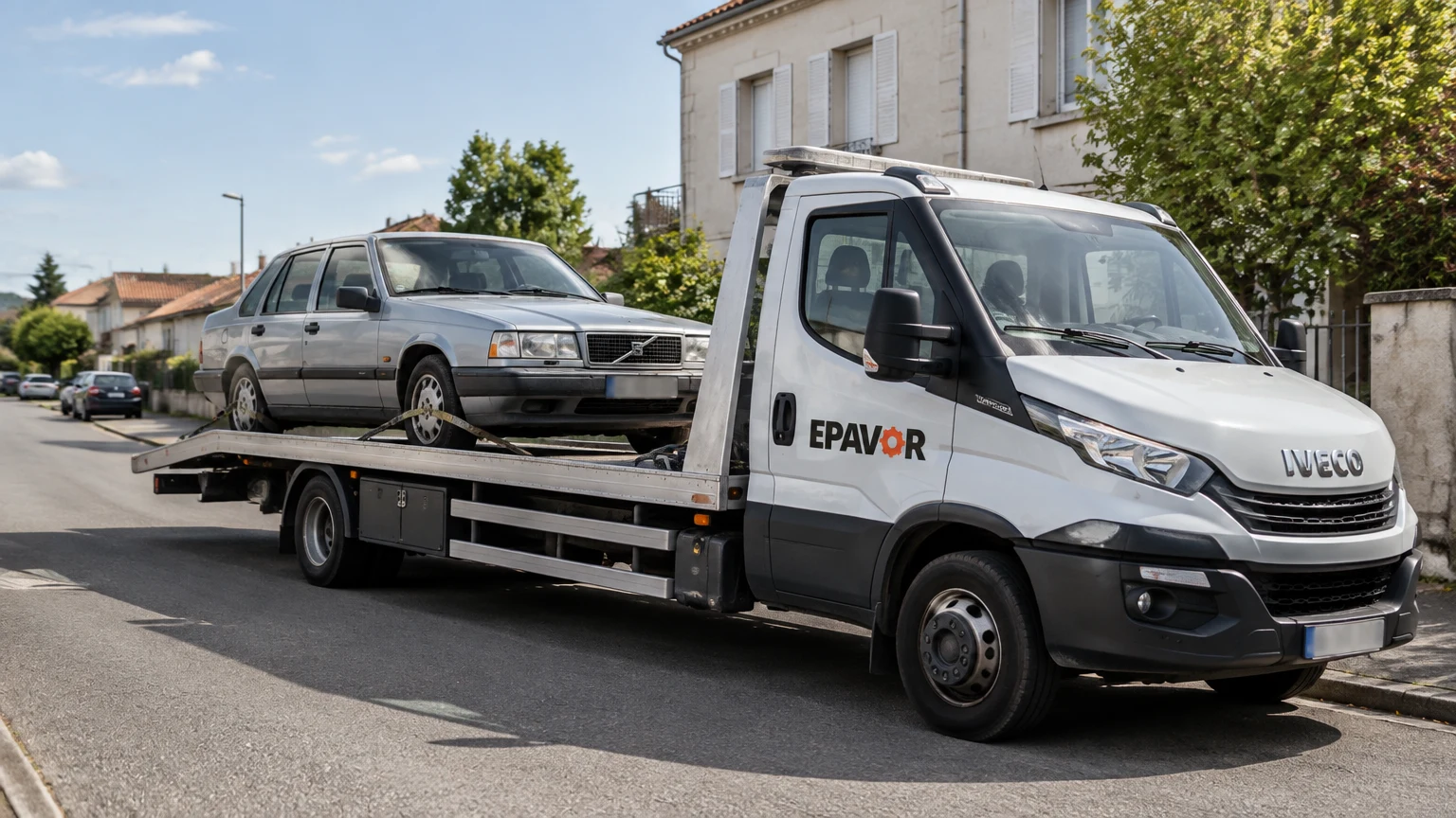 Illustration d’un enlèvement d’épave à Ambès avec une dépanneuse — service d’épaviste.