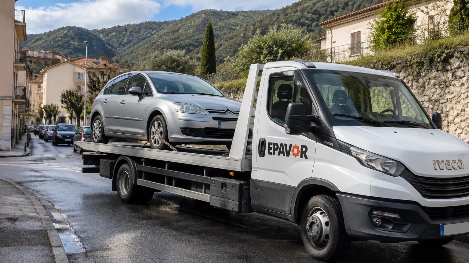 Illustration d’un enlèvement d’épave à Amélie-les-Bains-Palalda avec une dépanneuse — service d’épaviste.