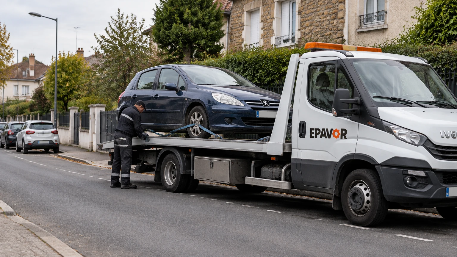 Illustration d’un enlèvement d’épave à Antony avec une dépanneuse — service d’épaviste.