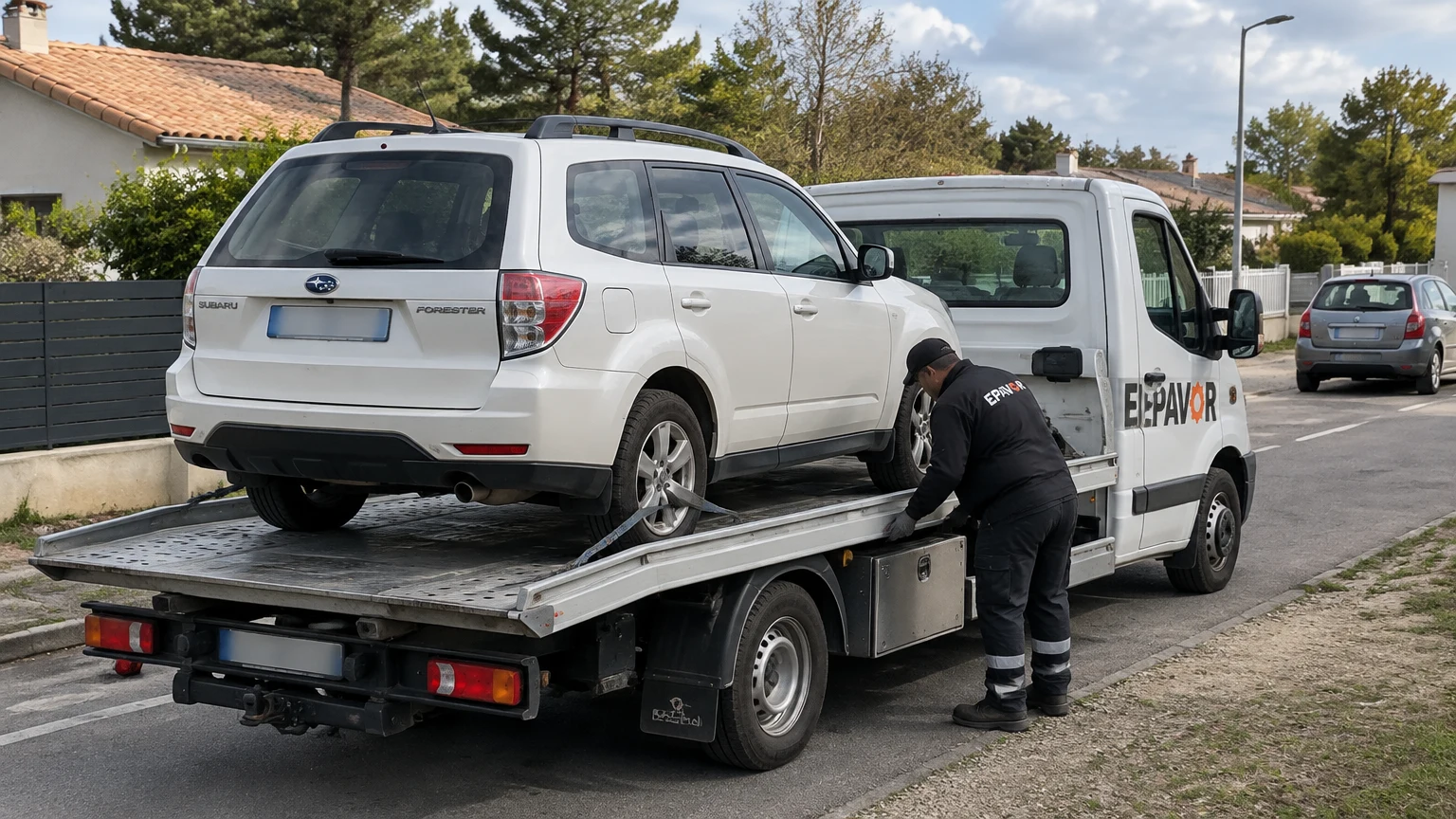 Illustration d’un enlèvement d’épave à Audenge avec une dépanneuse — service d’épaviste.