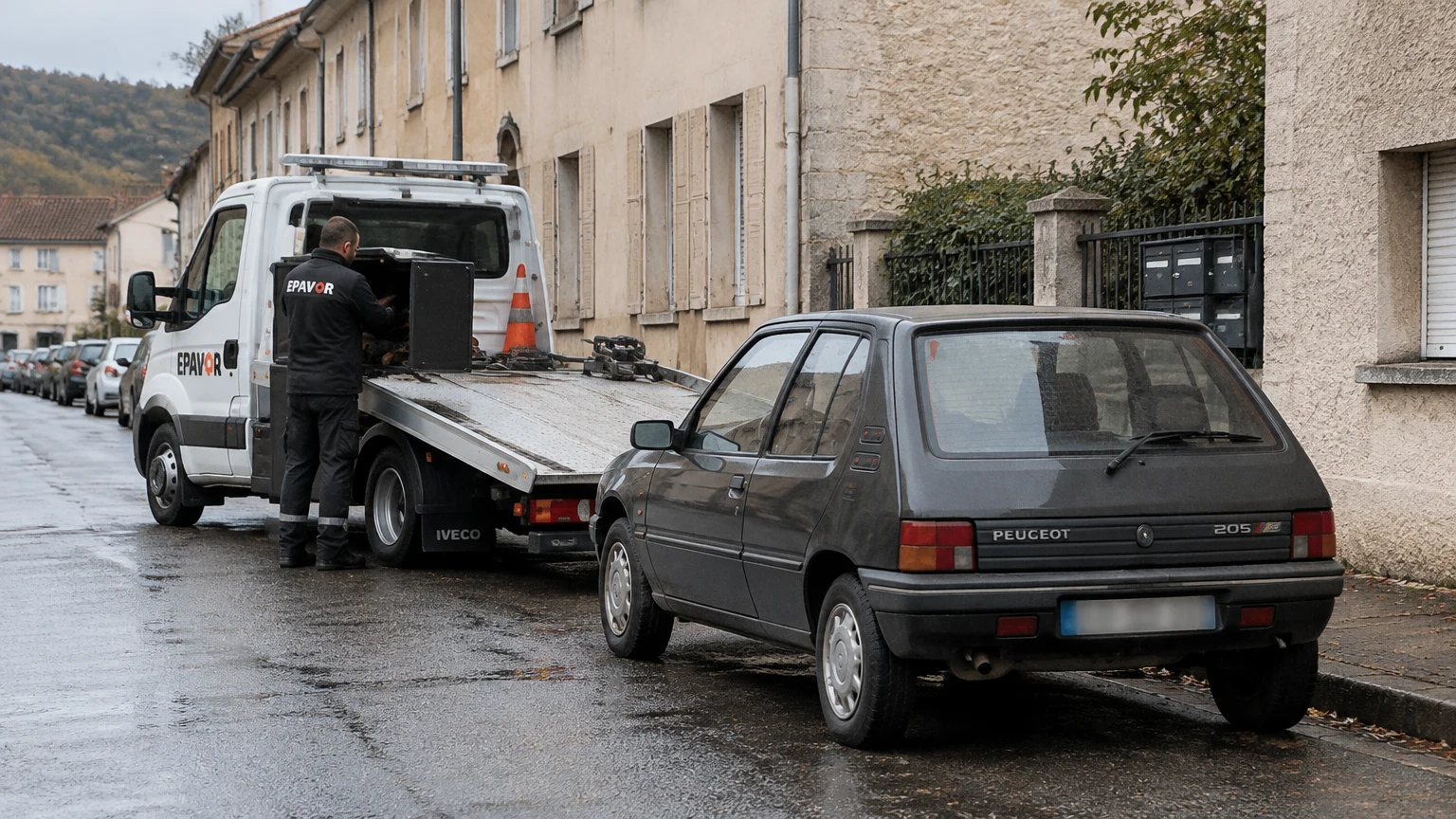 Illustration d’un enlèvement d’épave à Baume-les-Dames avec une dépanneuse — service d’épaviste.