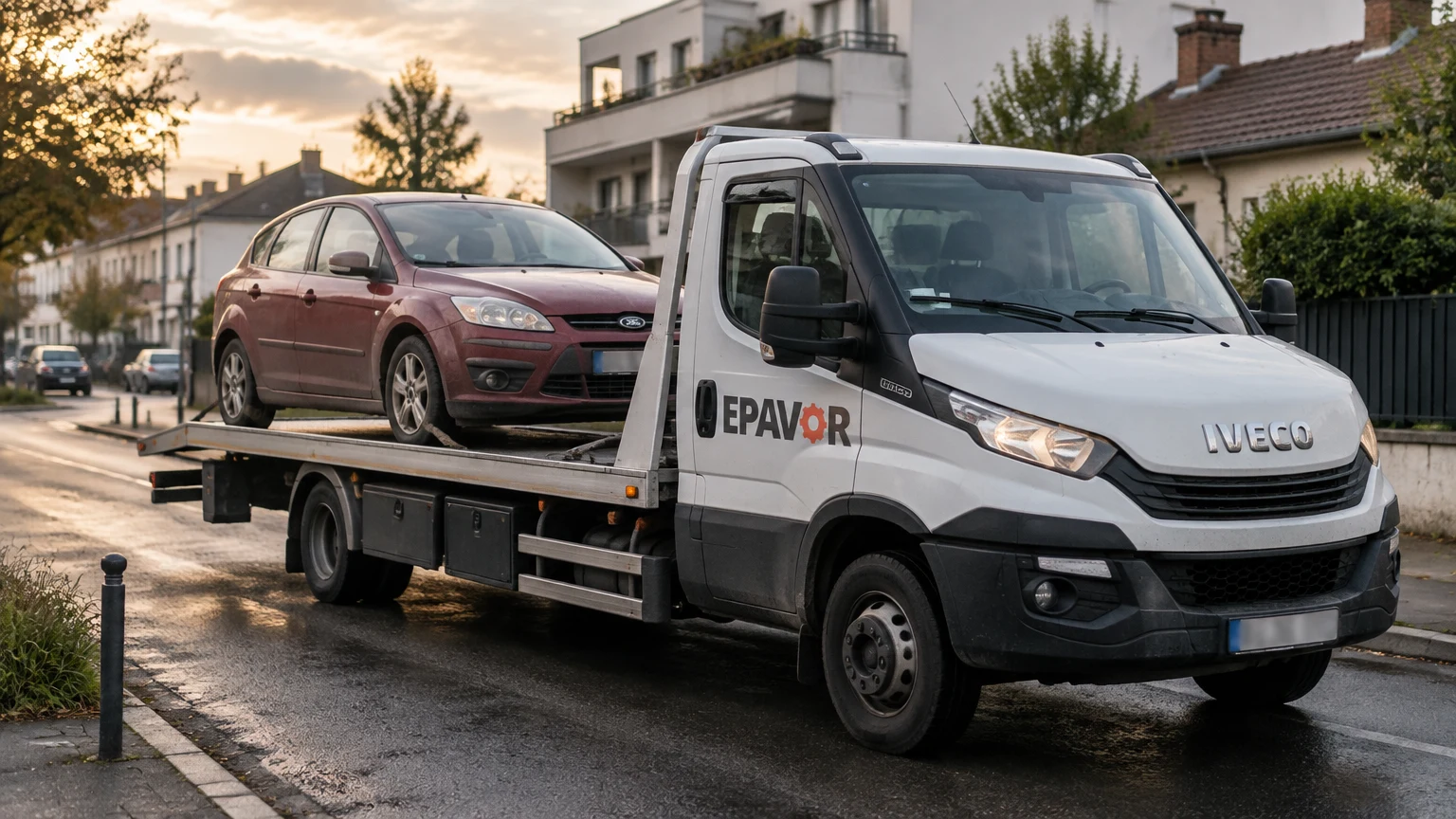Illustration d’un enlèvement d’épave à Bègles avec une dépanneuse — service d’épaviste.