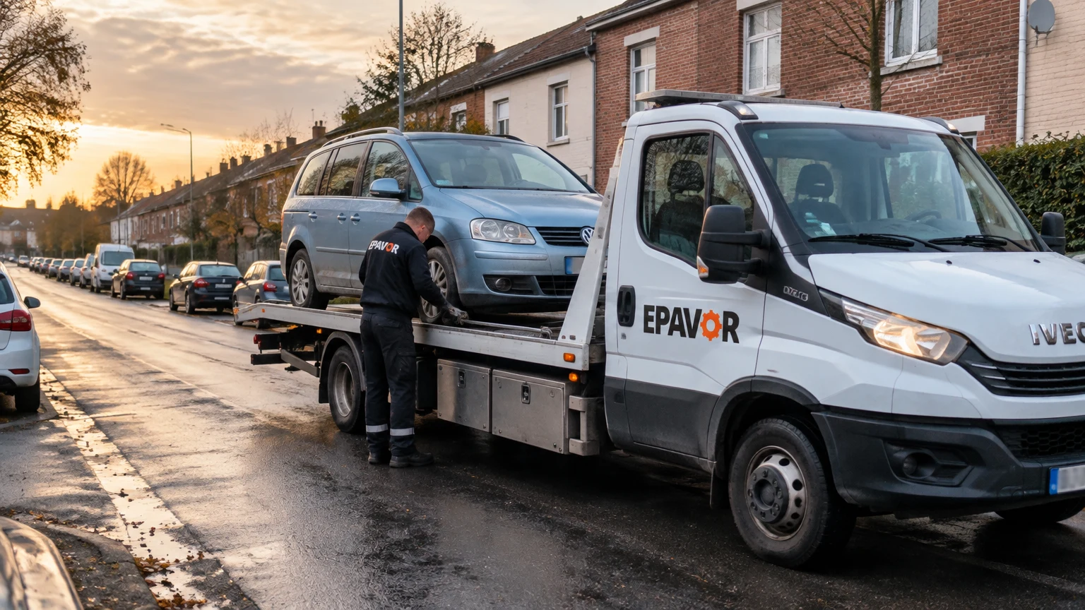Illustration d’un enlèvement d’épave à Beuvrages avec une dépanneuse — service d’épaviste.
