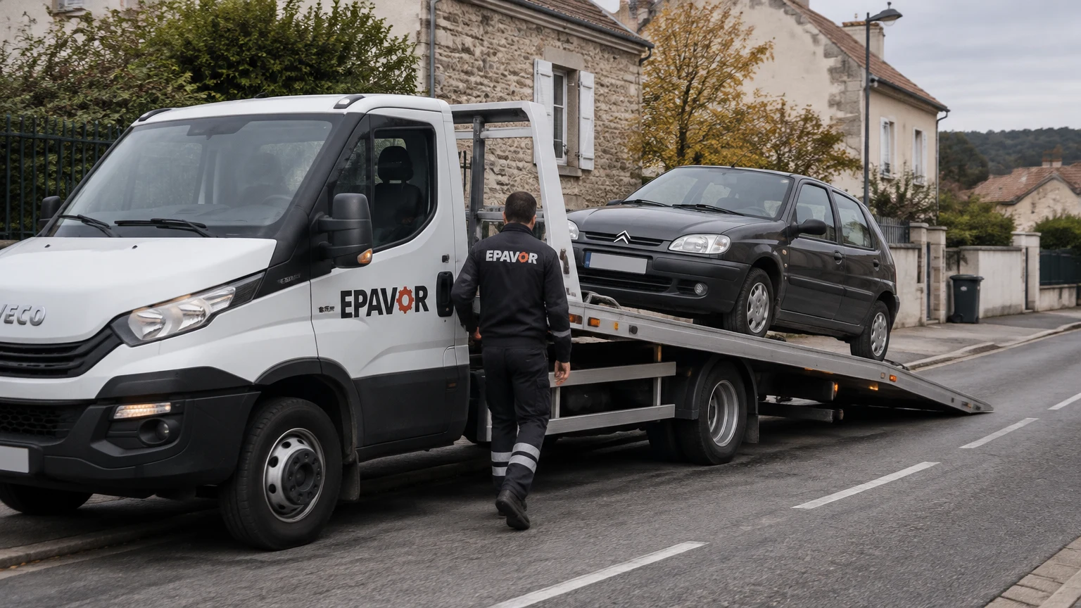Illustration d’un enlèvement d’épave à Beynes avec une dépanneuse — service d’épaviste.