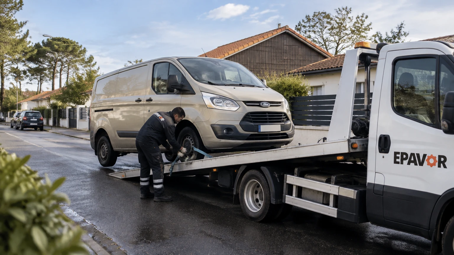 Illustration d’un enlèvement d’épave à Biscarrosse avec une dépanneuse — service d’épaviste.