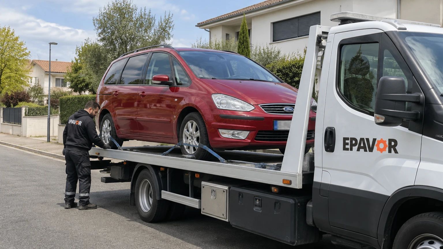 Illustration d’un enlèvement d’épave à Boé avec une dépanneuse — service d’épaviste.