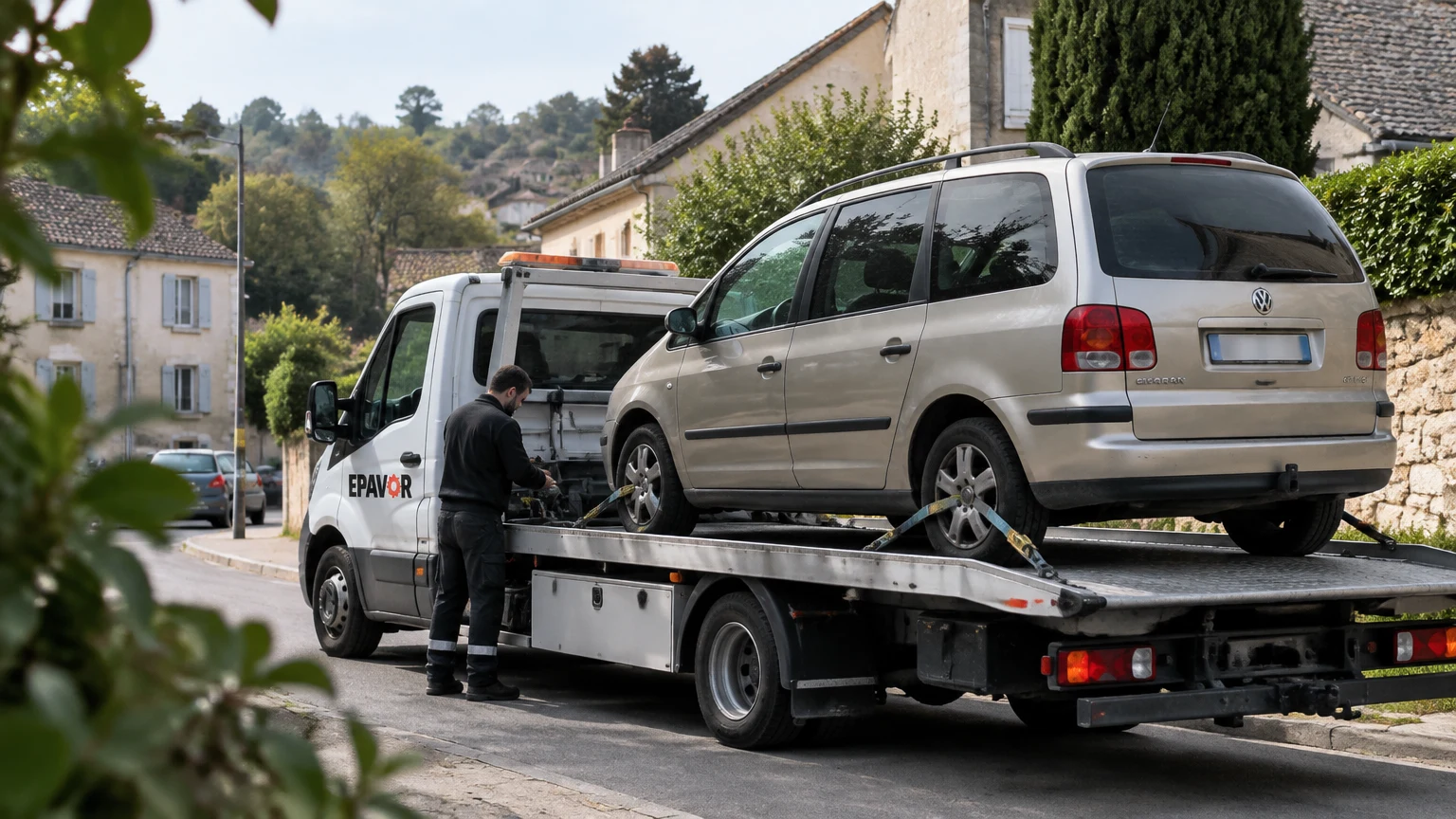 Illustration d’un enlèvement d’épave à Boulazac avec une dépanneuse — service d’épaviste.