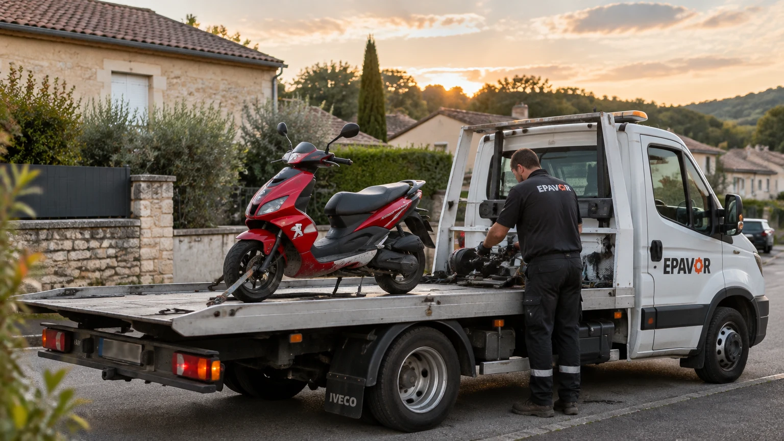 Illustration d’un enlèvement d’épave à Brantôme avec une dépanneuse — service d’épaviste.