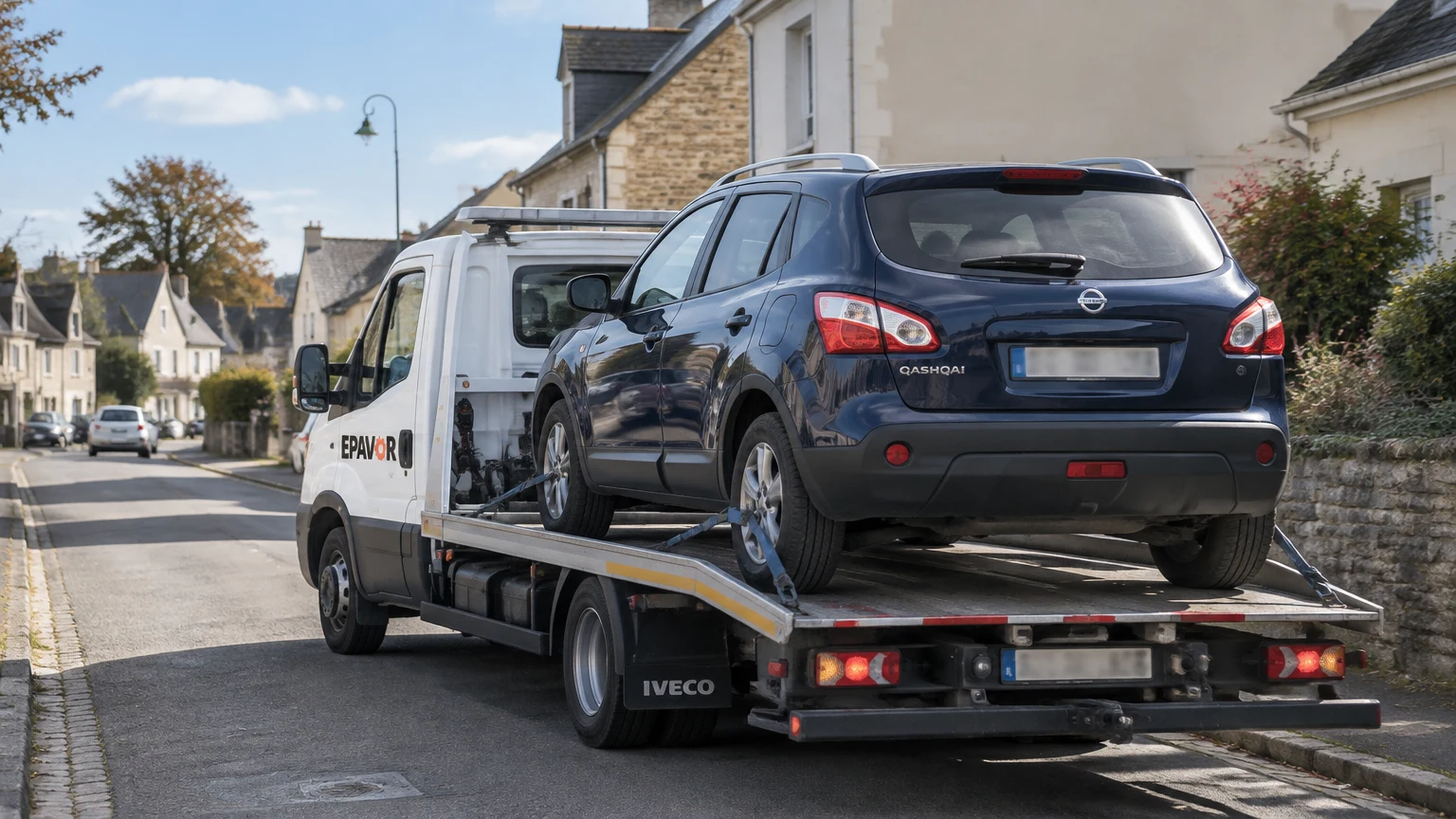 Illustration d’un enlèvement d’épave à Bréhan avec une dépanneuse — service d’épaviste.