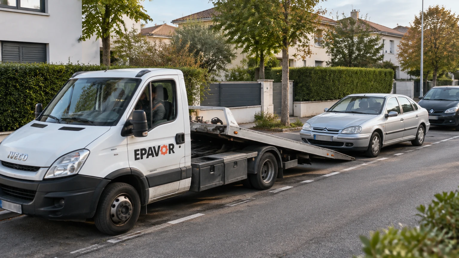 Illustration d’un enlèvement d’épave à Bruges avec une dépanneuse — service d’épaviste.