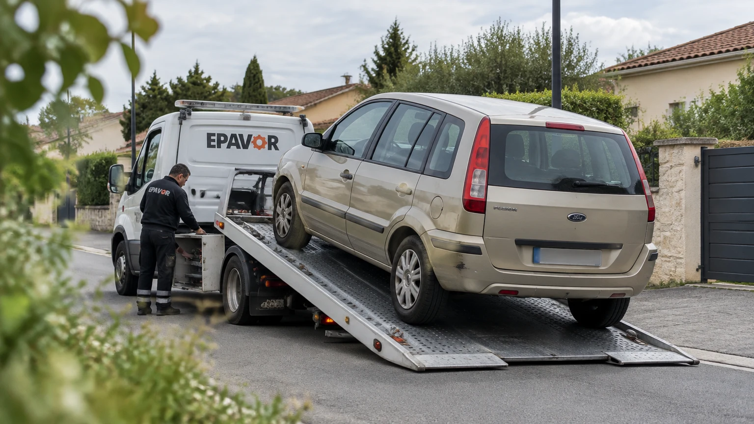 Illustration d’un enlèvement d’épave à Camblanes-et-Meynac avec une dépanneuse — service d’épaviste.