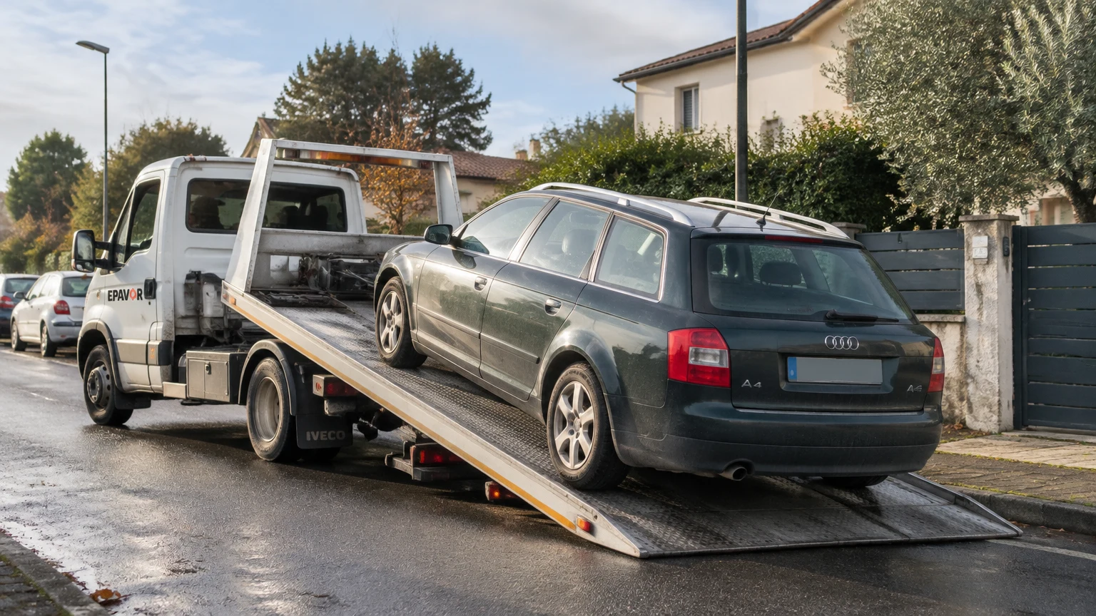 Illustration d’un enlèvement d’épave à Carbon-Blanc avec une dépanneuse — service d’épaviste.