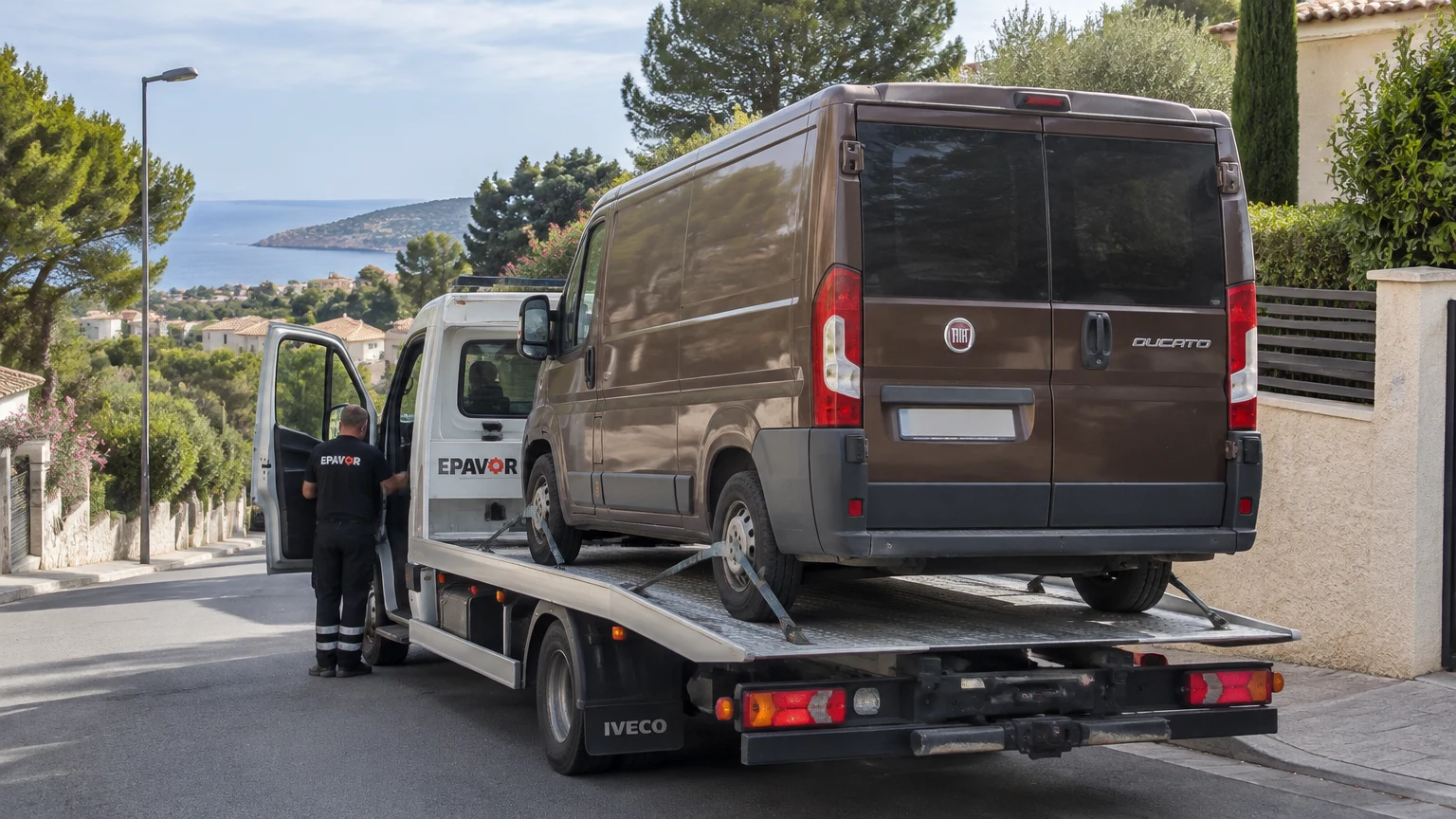 Illustration d’un enlèvement d’épave à Carry-le-Rouet avec une dépanneuse — service d’épaviste.