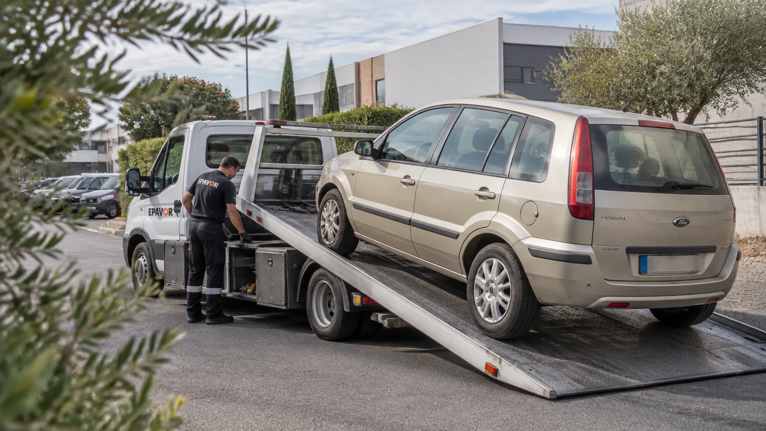 Illustration d’un enlèvement d’épave à Castelnau-le-Lez avec une dépanneuse — service d’épaviste.