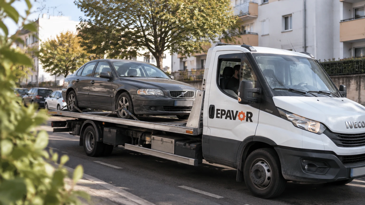 Illustration d’un enlèvement d’épave à Cenon avec une dépanneuse — service d’épaviste.