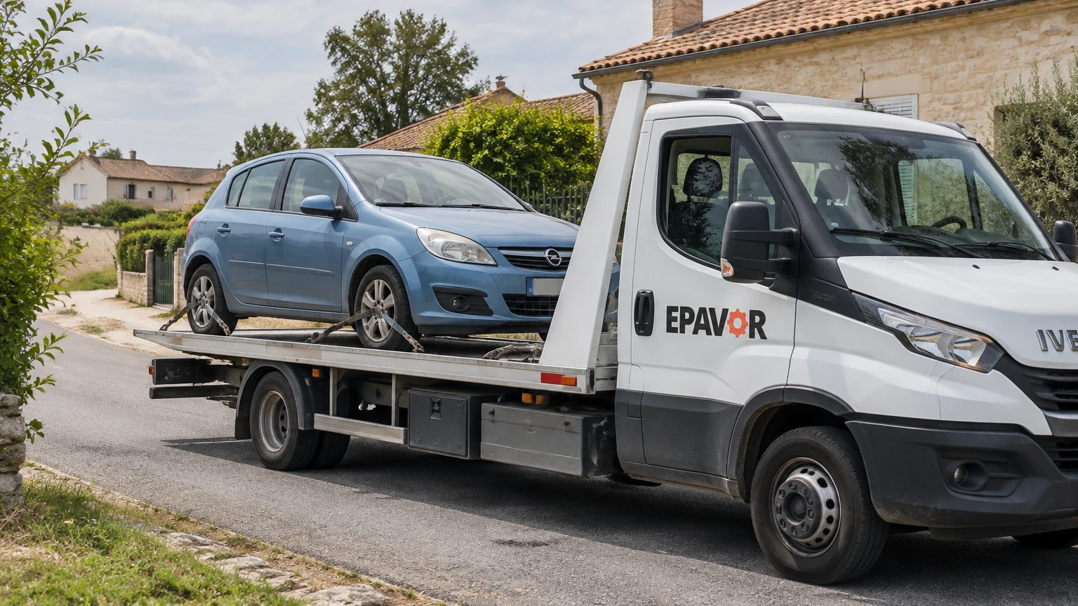 Illustration d’un enlèvement d’épave à Cézac avec une dépanneuse — service d’épaviste.