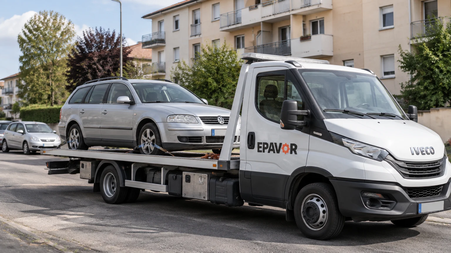 Illustration d’un enlèvement d’épave à Chasseneuil-sur-Bonnieure avec une dépanneuse — service d’épaviste.