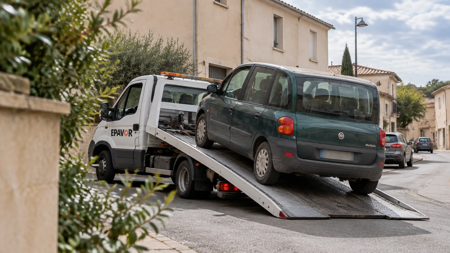 Illustration d’un enlèvement d’épave à Clarensac avec une dépanneuse — service d’épaviste.