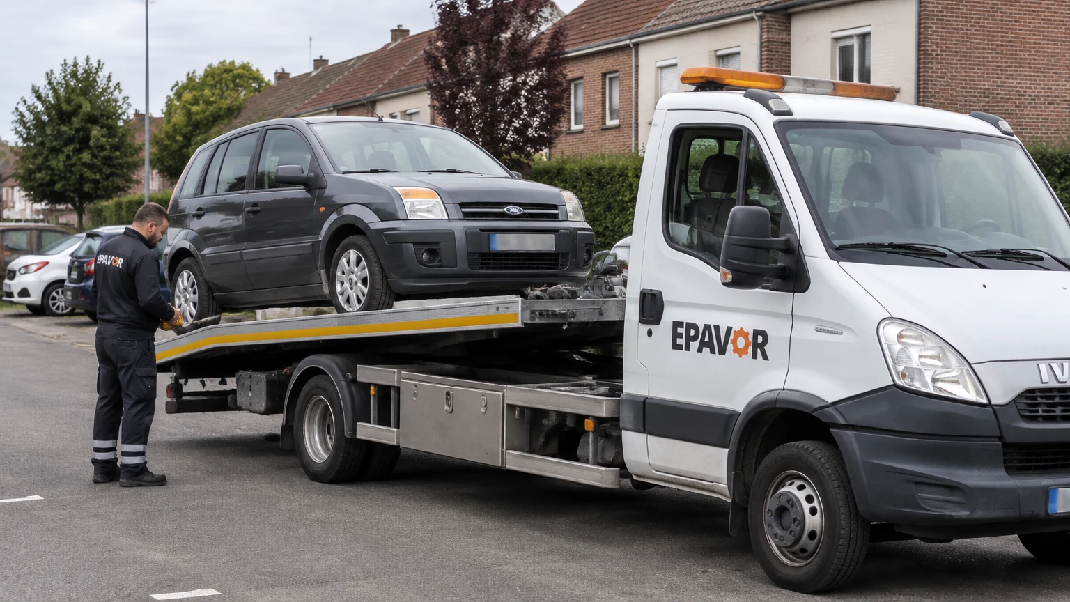 Illustration d’un enlèvement d’épave à Courrières avec une dépanneuse — service d’épaviste.