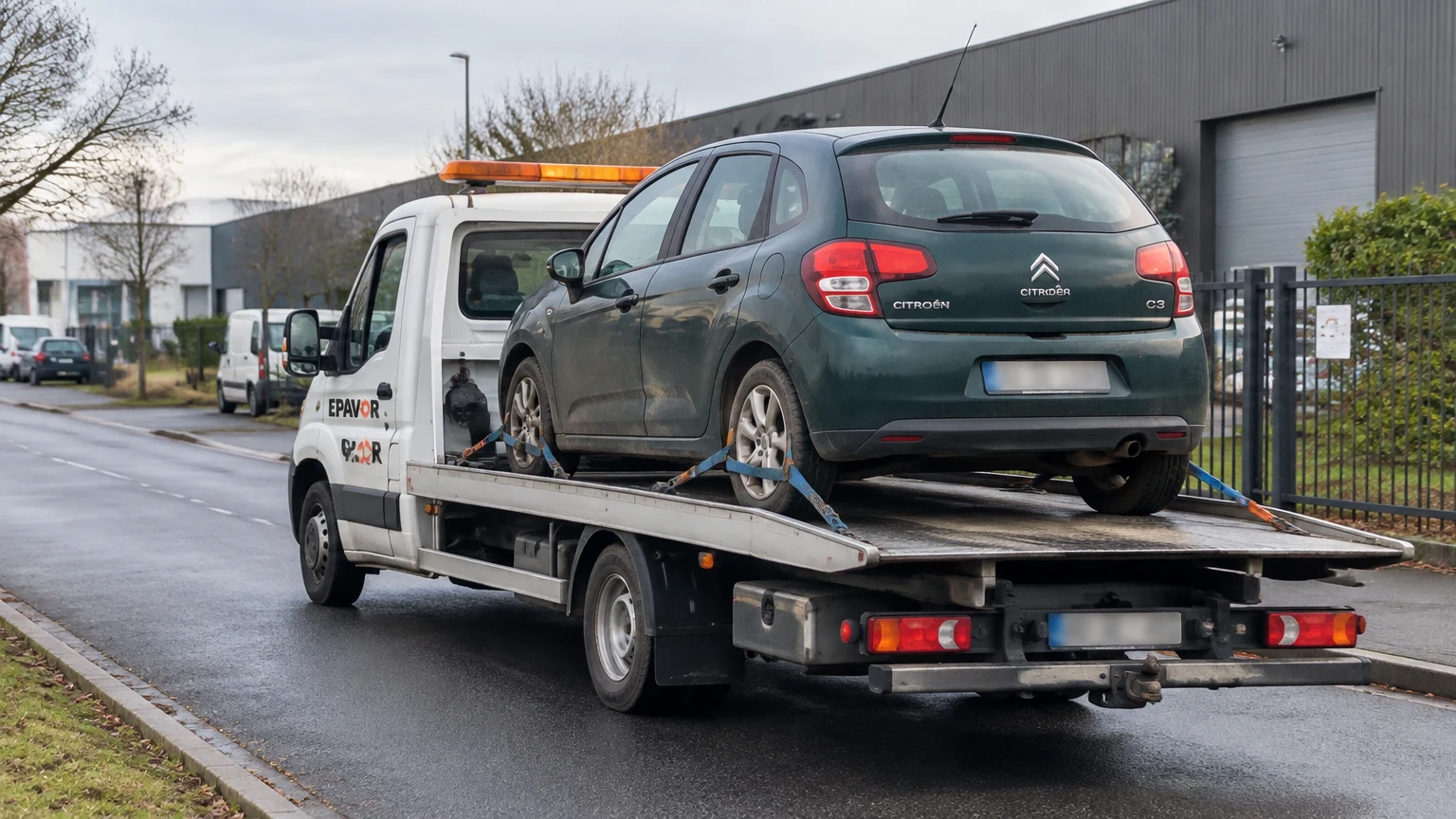 Illustration d’un enlèvement d’épave à Entrammes avec une dépanneuse — service d’épaviste.