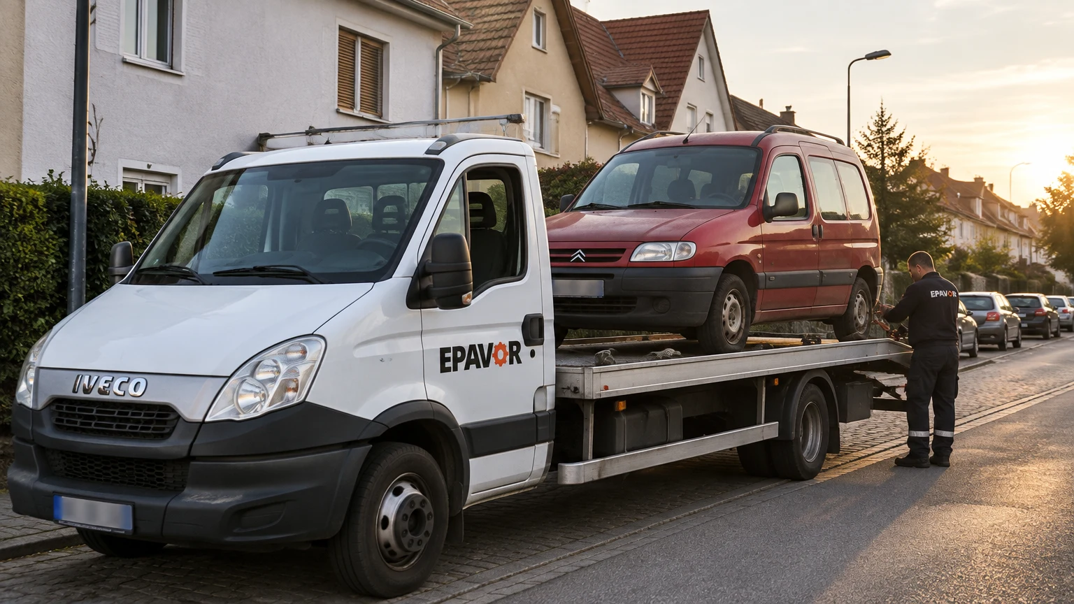 Illustration d’un enlèvement d’épave à Entzheim avec une dépanneuse — service d’épaviste.