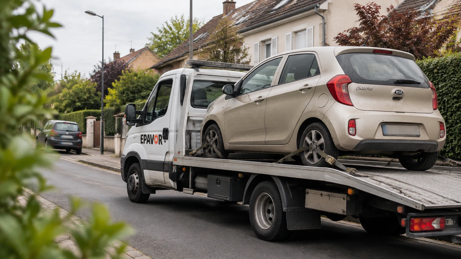 Illustration d’un enlèvement d’épave à Épône avec une dépanneuse — service d’épaviste.