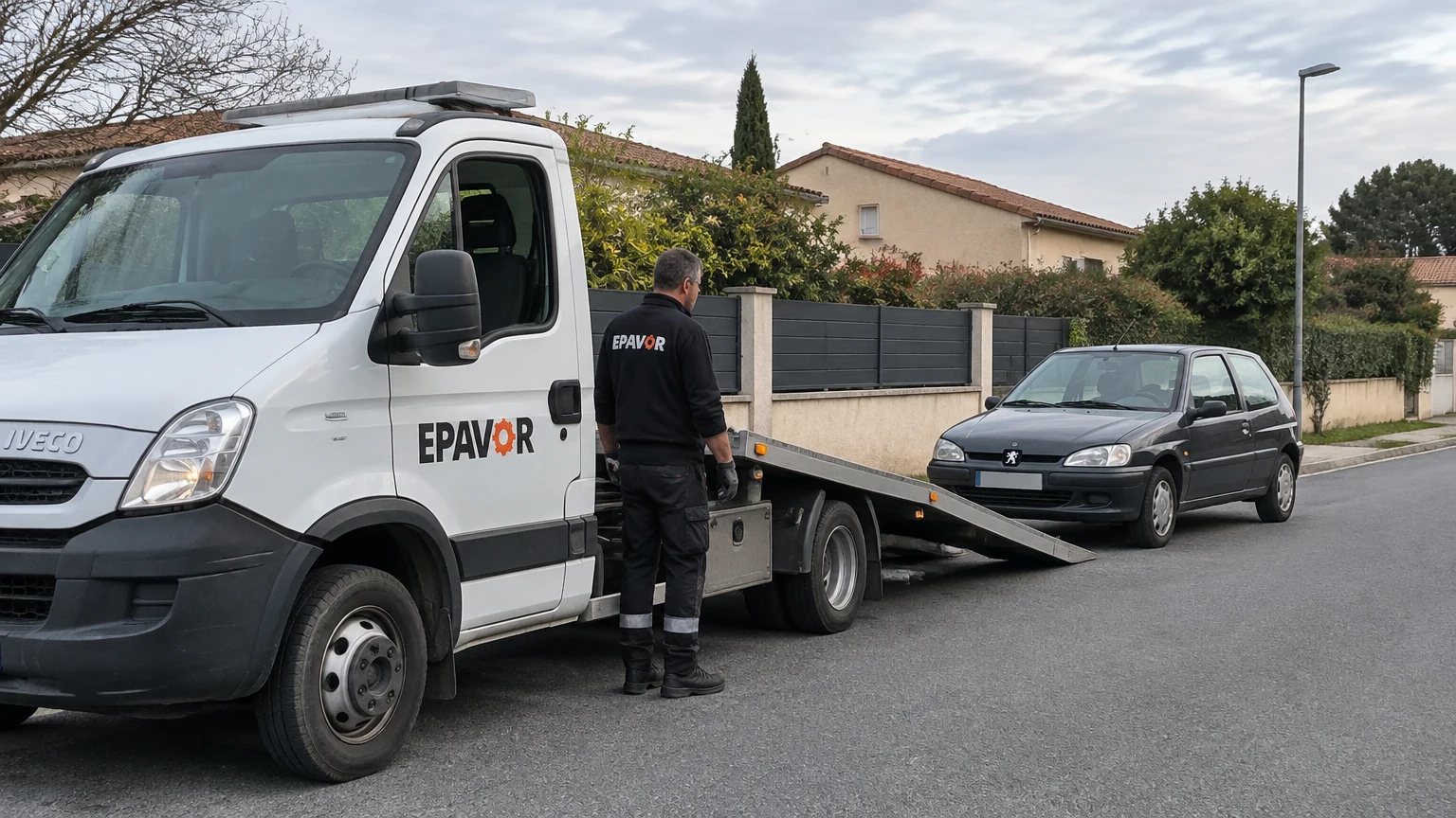 Illustration d’un enlèvement d’épave à Fontenilles avec une dépanneuse — service d’épaviste.