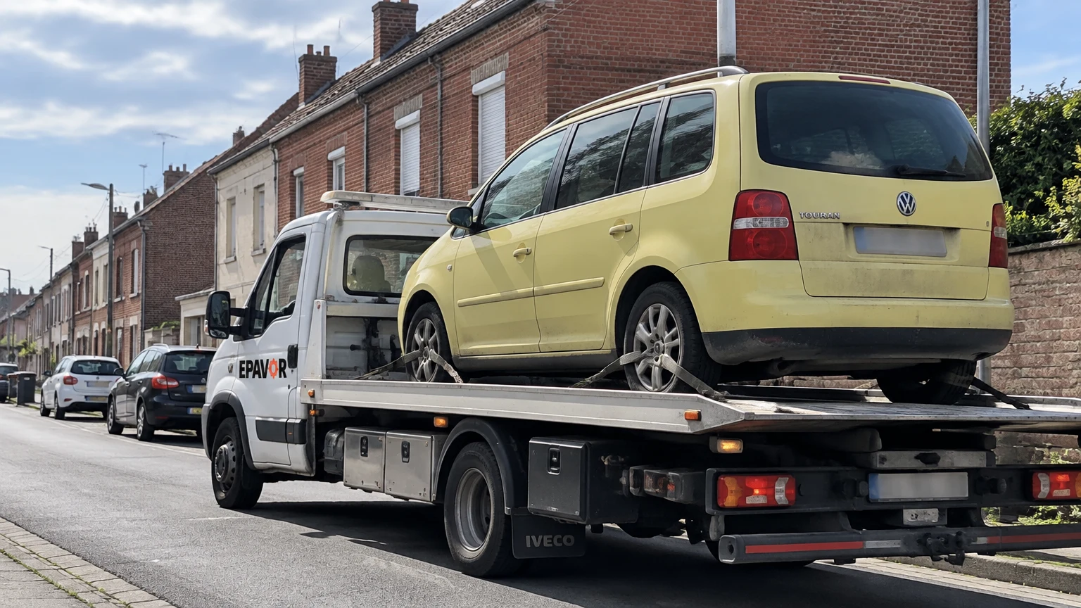 Illustration d’un enlèvement d’épave à Fresnes-sur-Escaut avec une dépanneuse — service d’épaviste.