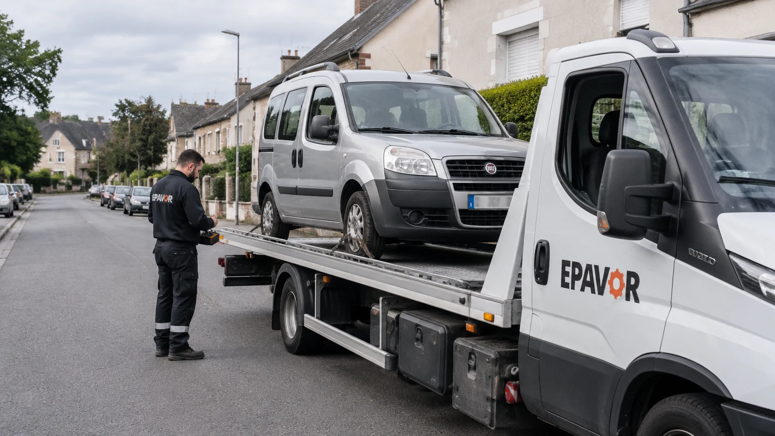 Illustration d’un enlèvement d’épave à Guignen avec une dépanneuse — service d’épaviste.