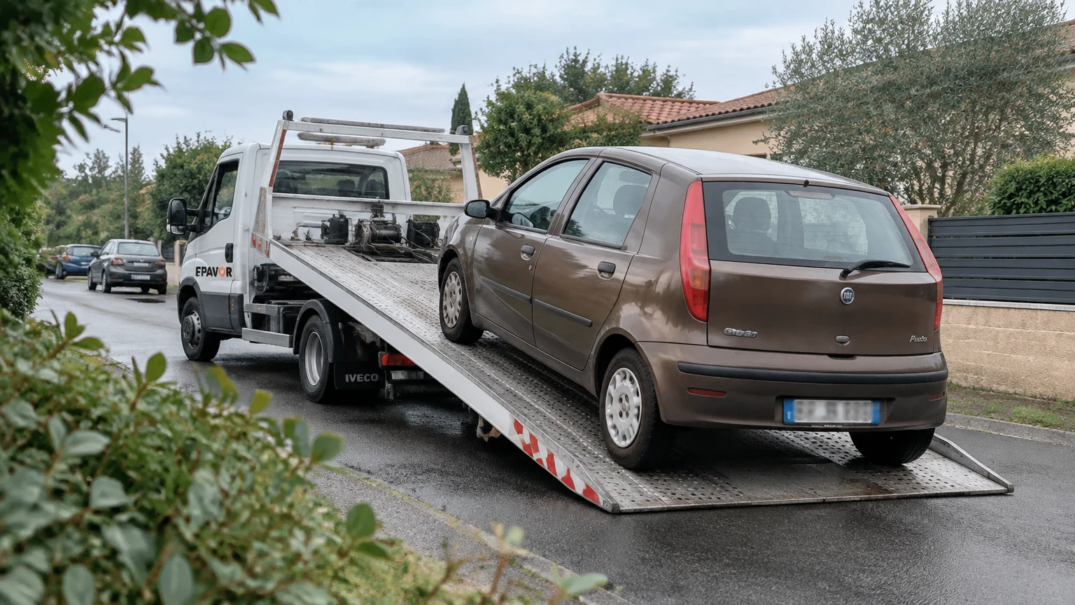 Illustration d’un enlèvement d’épave à Izon avec une dépanneuse — service d’épaviste.