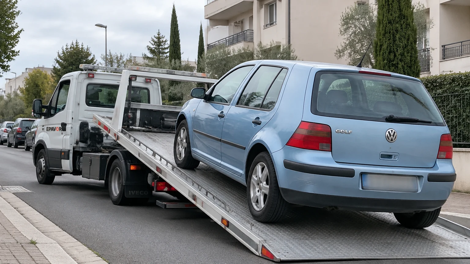 Illustration d’un enlèvement d’épave à Jacou avec une dépanneuse — service d’épaviste.