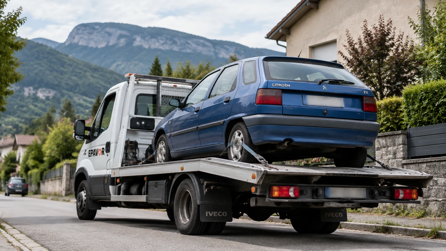 Illustration d’un enlèvement d’épave à Jarrie avec une dépanneuse — service d’épaviste.