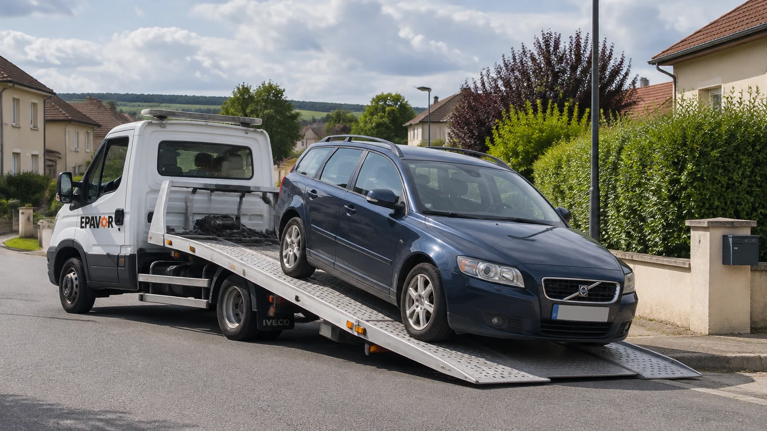 Illustration d’un enlèvement d’épave à Koenigsmacker avec une dépanneuse — service d’épaviste.