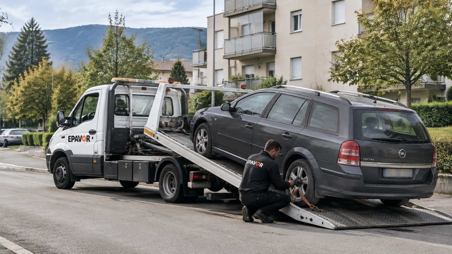 Illustration d’un enlèvement d’épave à La Motte-Servolex avec une dépanneuse — service d’épaviste.