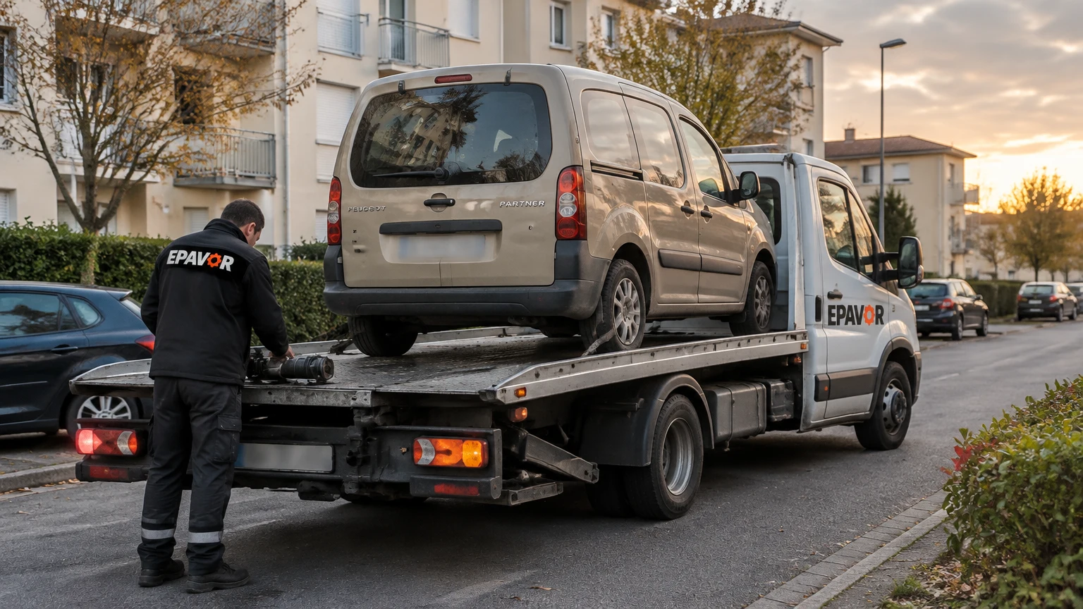 Illustration d’un enlèvement d’épave à Lagrave avec une dépanneuse — service d’épaviste.