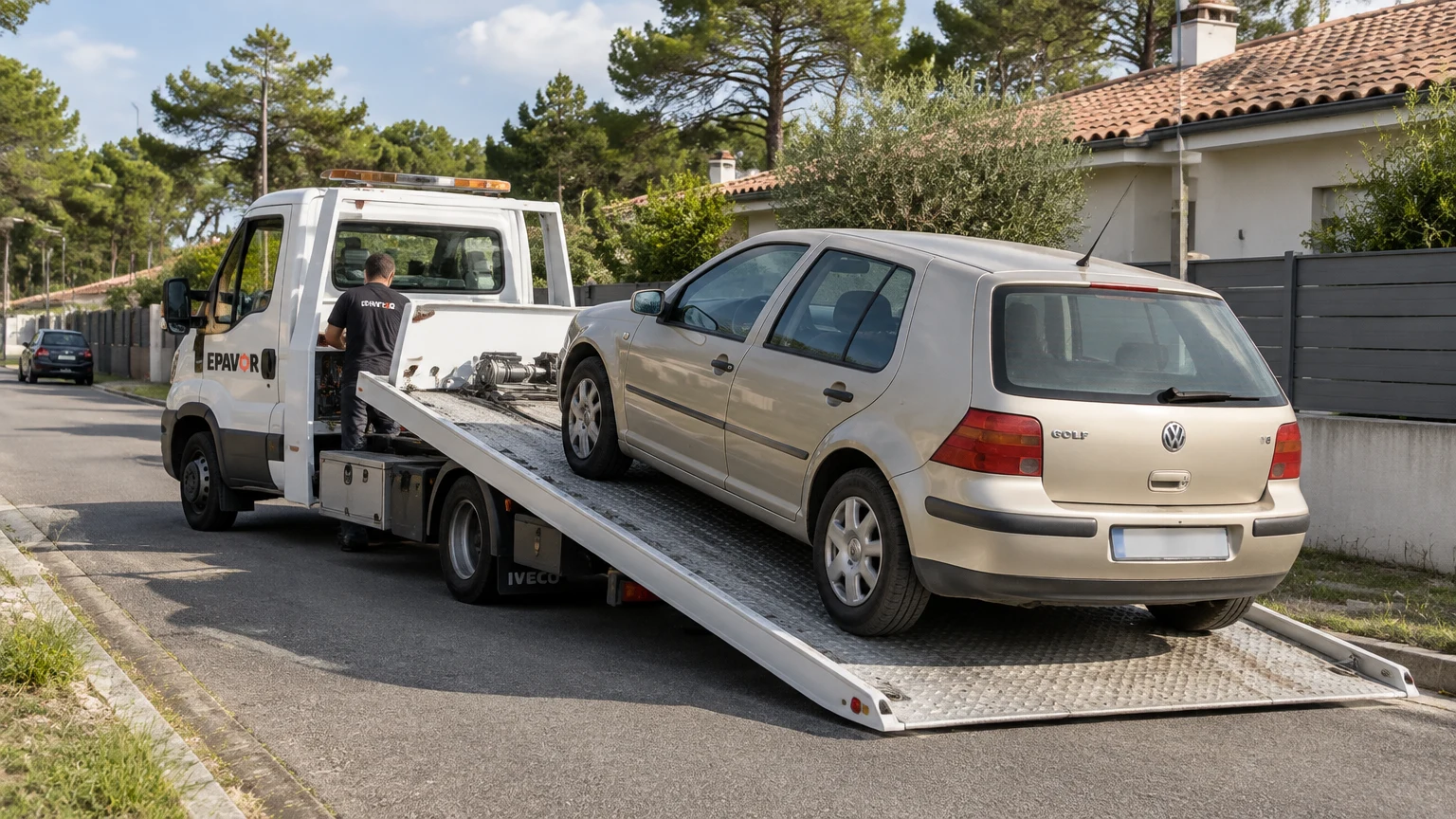 Illustration d’un enlèvement d’épave à Lanton avec une dépanneuse — service d’épaviste.