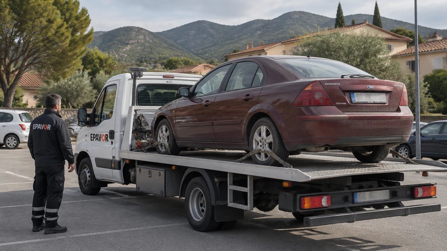 Illustration d’un enlèvement d’épave à Laroque-des-Albères avec une dépanneuse — service d’épaviste.