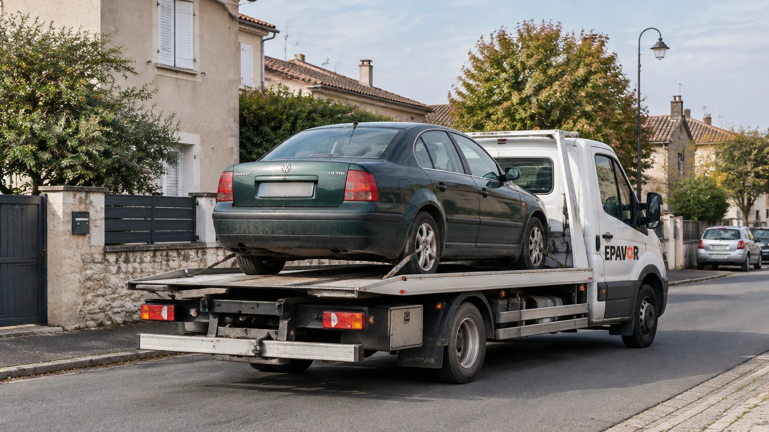 Illustration d’un enlèvement d’épave à Layrac avec une dépanneuse — service d’épaviste.
