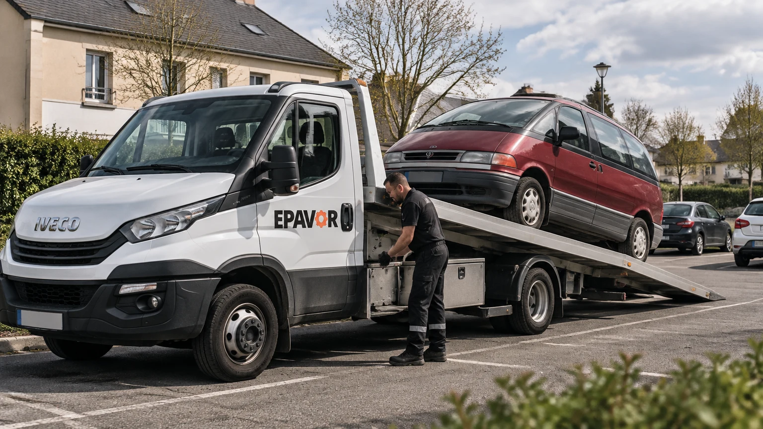 Illustration d’un enlèvement d’épave à Le Coudray avec une dépanneuse — service d’épaviste.