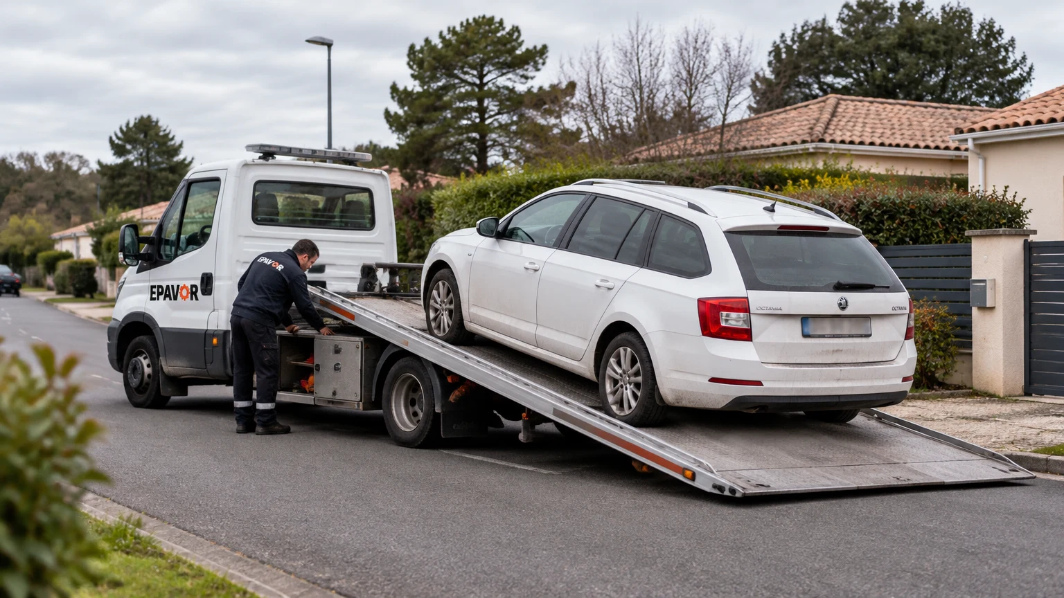 Illustration d’un enlèvement d’épave à Léognan avec une dépanneuse — service d’épaviste.