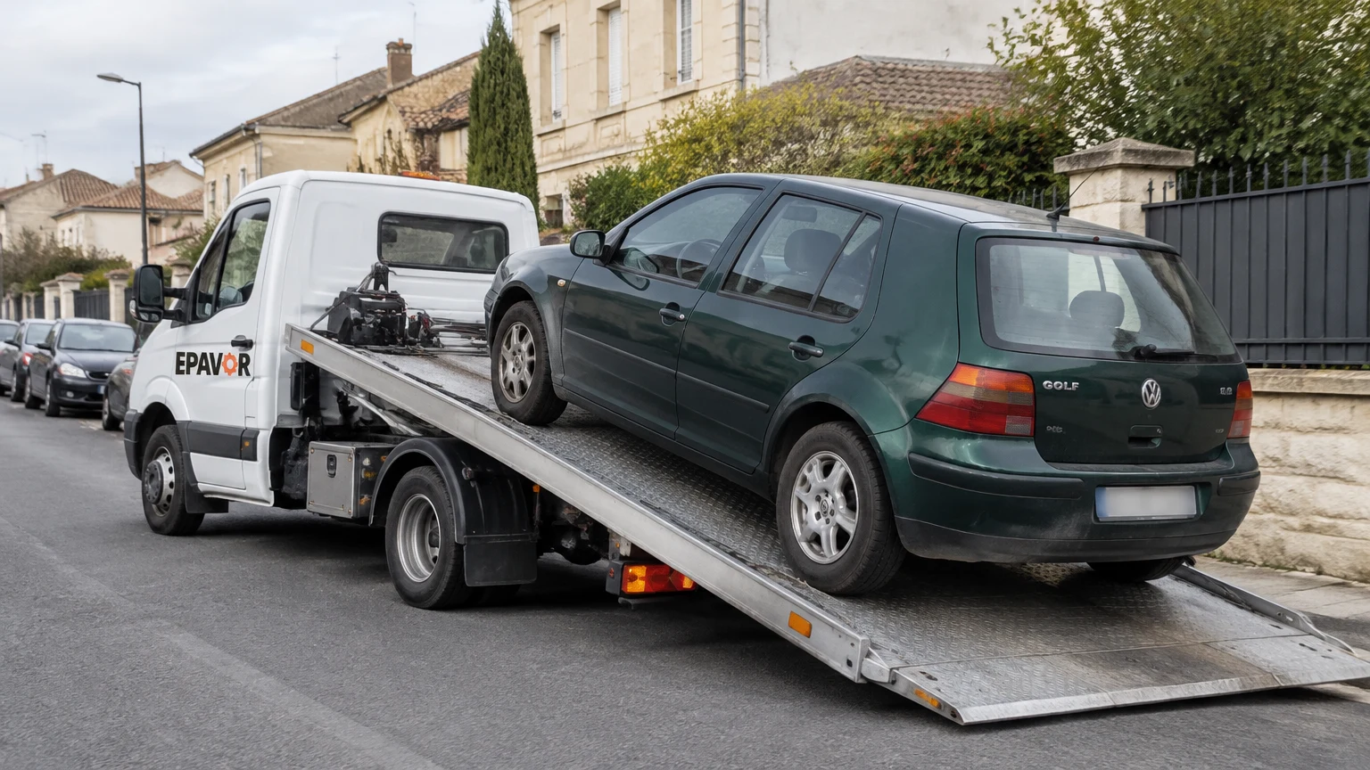 Illustration d’un enlèvement d’épave à Libourne avec une dépanneuse — service d’épaviste.