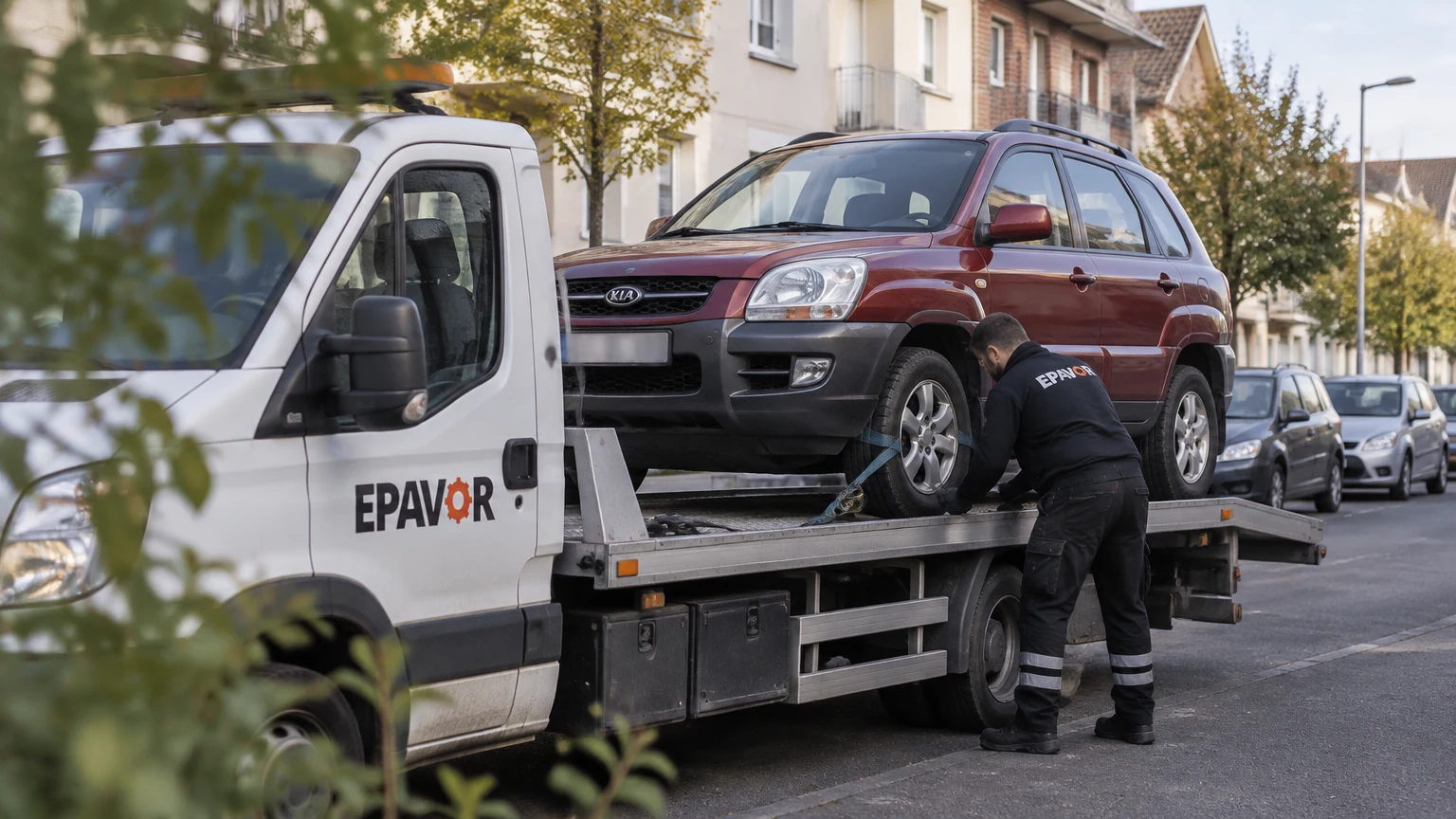 Illustration d’un enlèvement d’épave à Limay avec une dépanneuse — service d’épaviste.