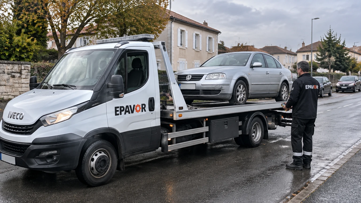 Illustration d’un enlèvement d’épave à Luçon avec une dépanneuse — service d’épaviste.
