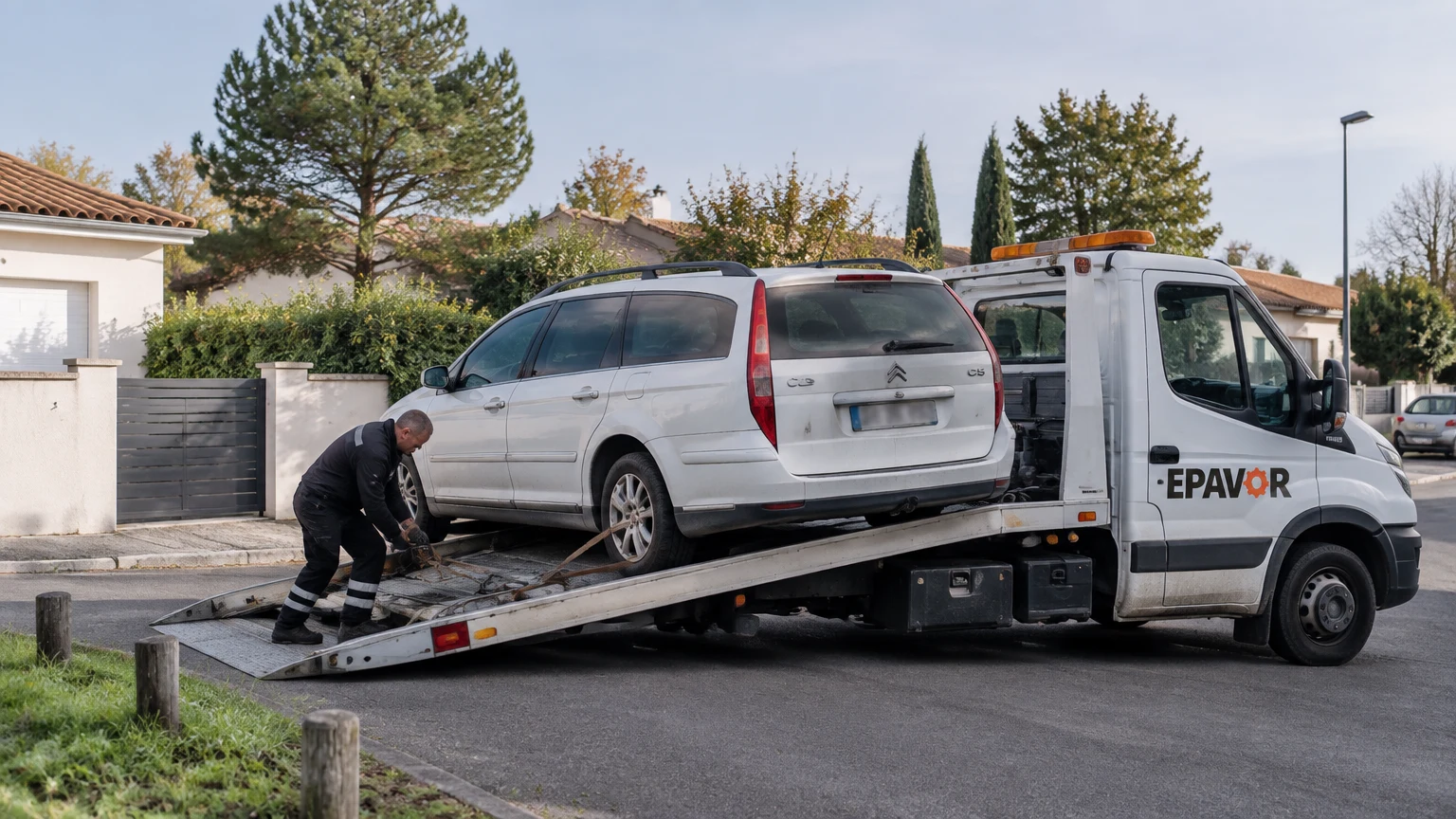 Illustration d’un enlèvement d’épave à Ludon-Médoc avec une dépanneuse — service d’épaviste.