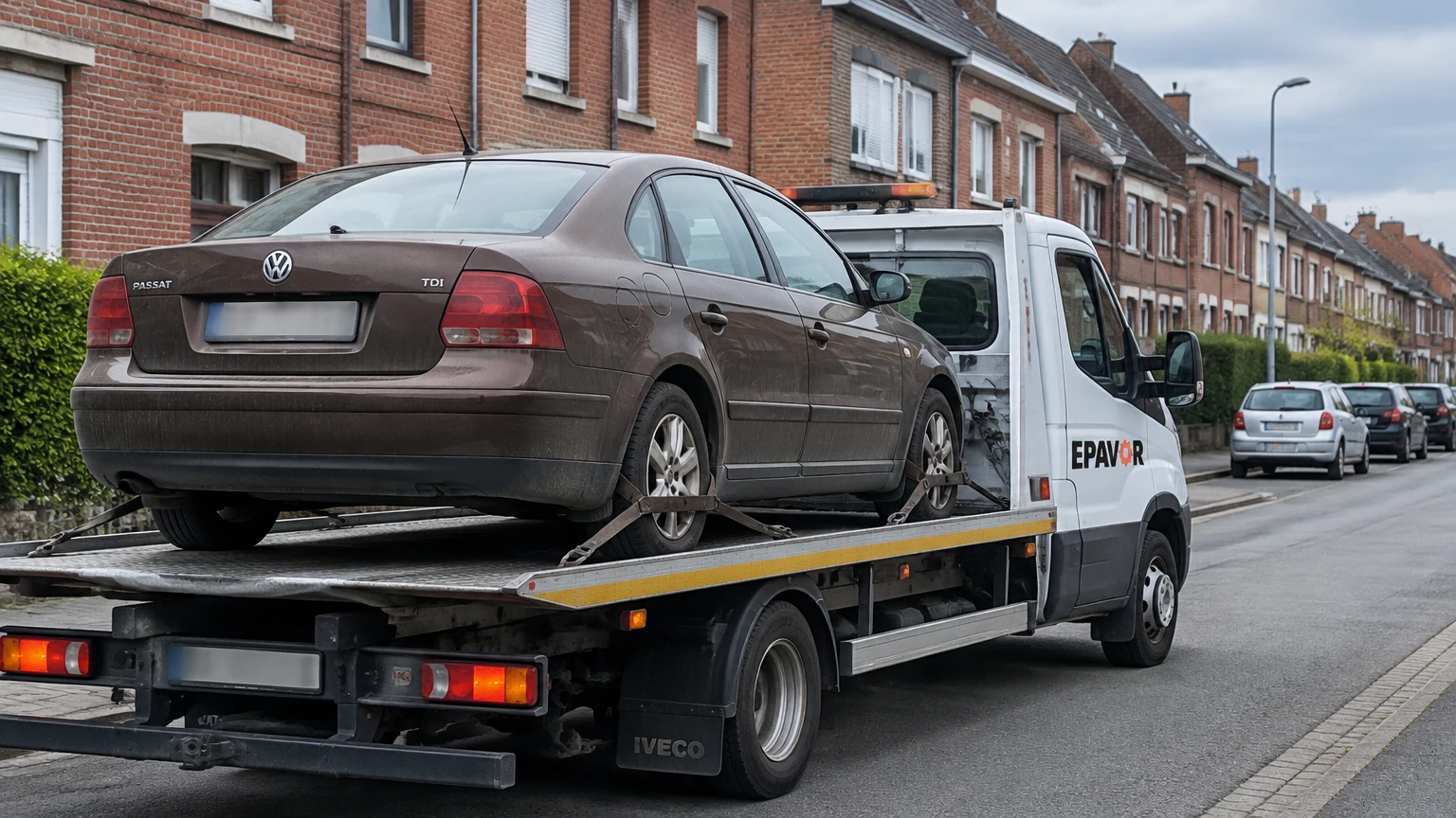 Illustration d’un enlèvement d’épave à Lys-lez-Lannoy avec une dépanneuse — service d’épaviste.