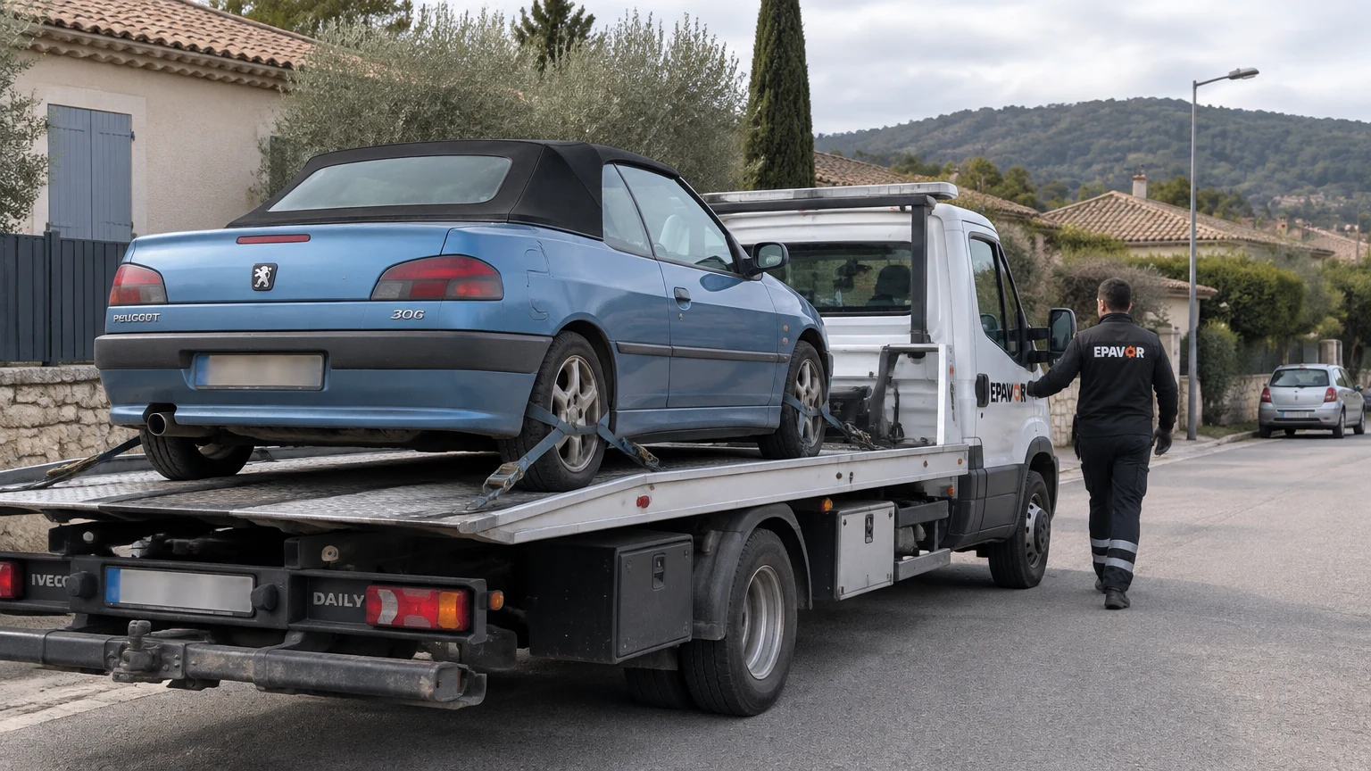 Illustration d’un enlèvement d’épave à Malataverne avec une dépanneuse — service d’épaviste.