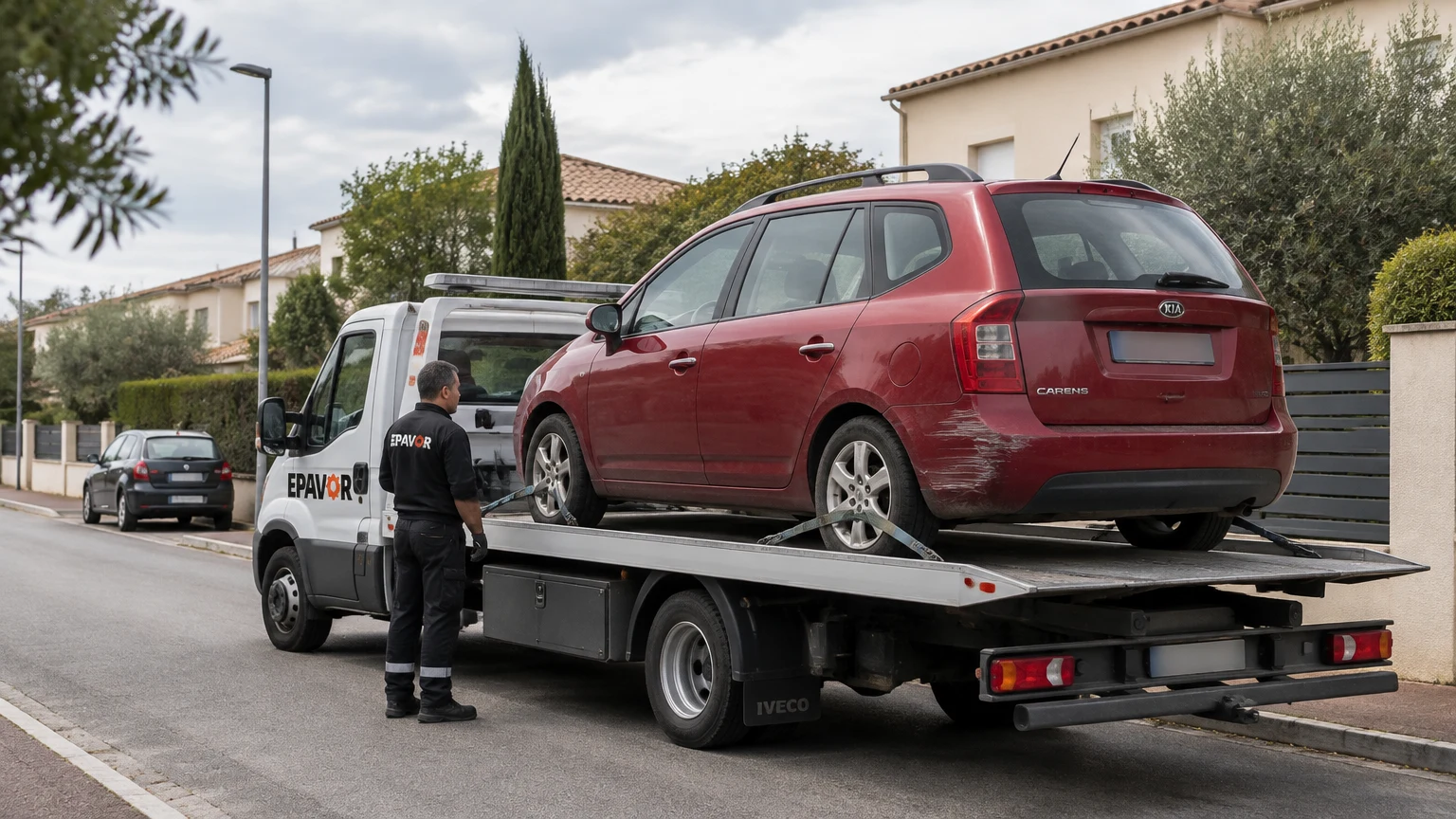 Illustration d’un enlèvement d’épave à Marsillargues avec une dépanneuse — service d’épaviste.