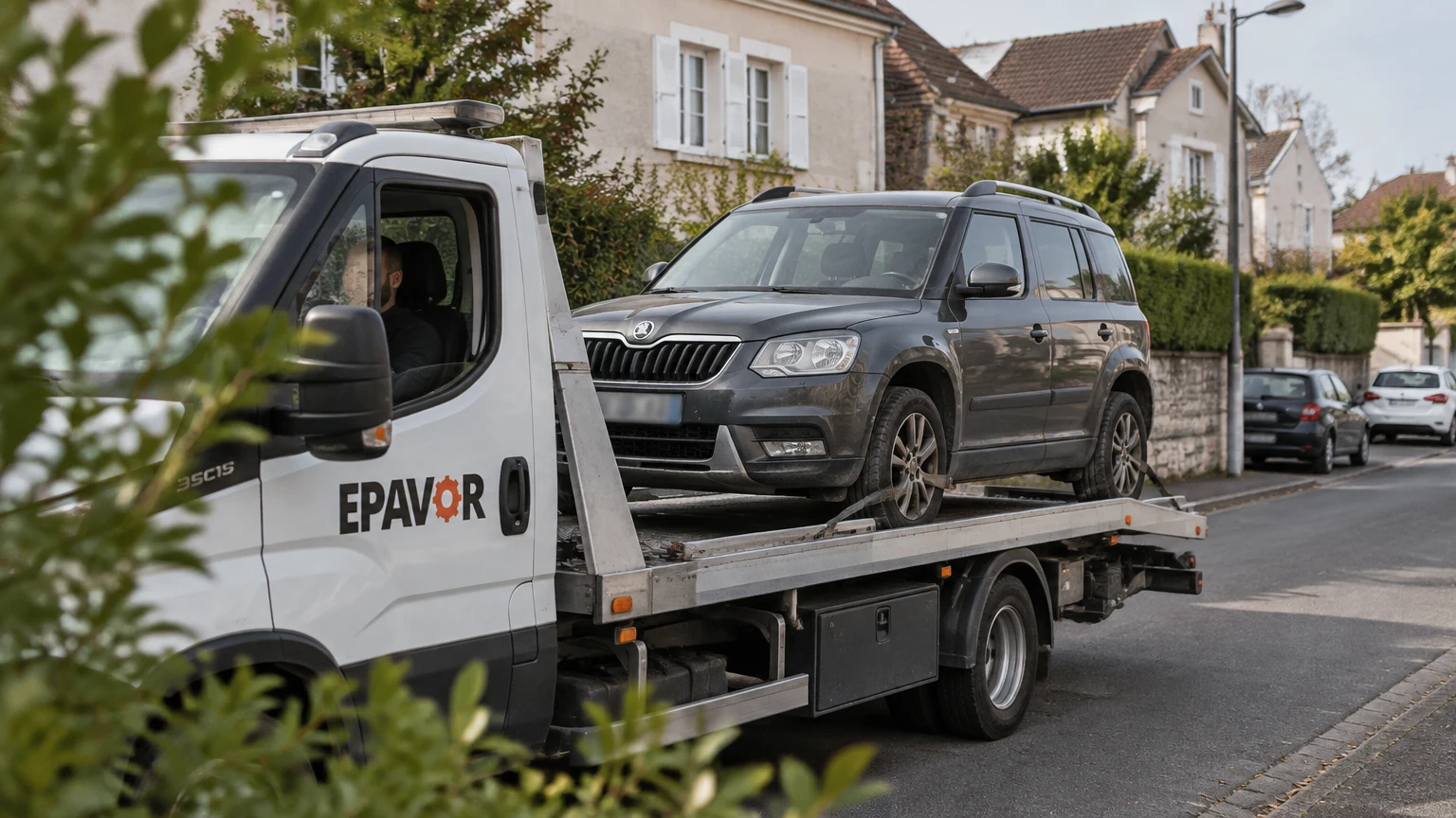 Illustration d’un enlèvement d’épave à Monéteau avec une dépanneuse — service d’épaviste.